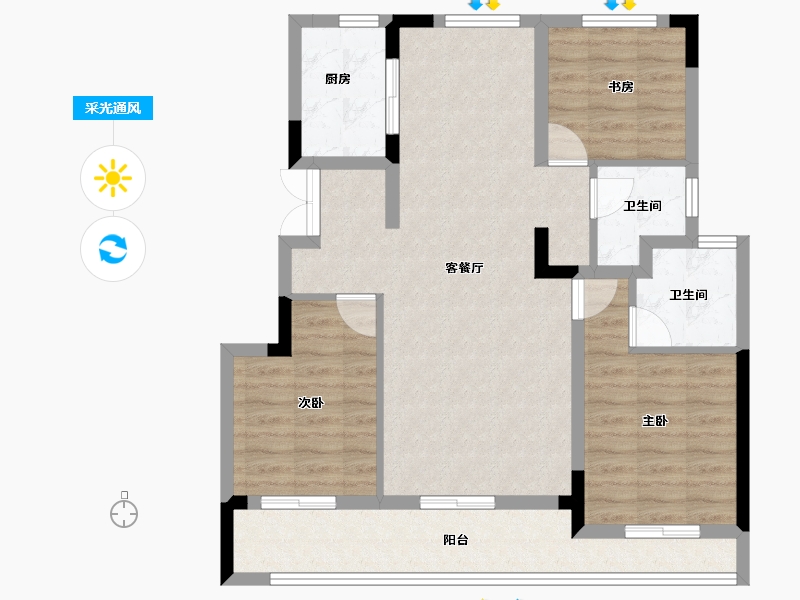 浙江省-绍兴市-元垄镜庐-86.49-户型库-采光通风