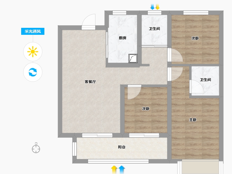 河北省-沧州市-花语城-80.00-户型库-采光通风