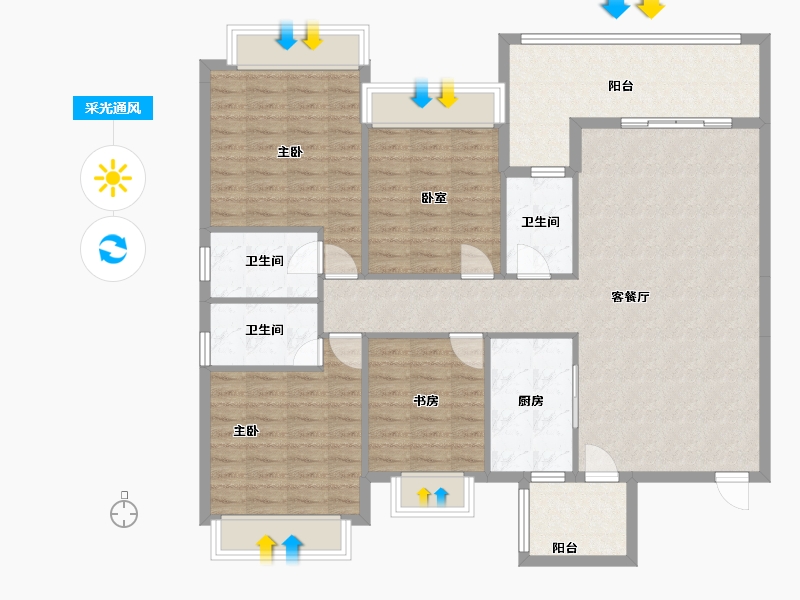 广西壮族自治区-梧州市-耀华·翰林府-128.00-户型库-采光通风