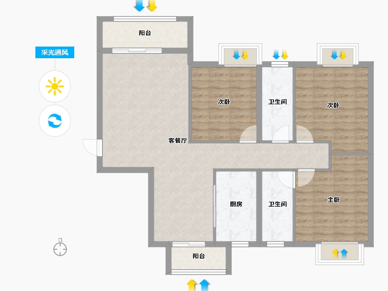 湖南省-邵阳市-阳光公园里-96.48-户型库-采光通风