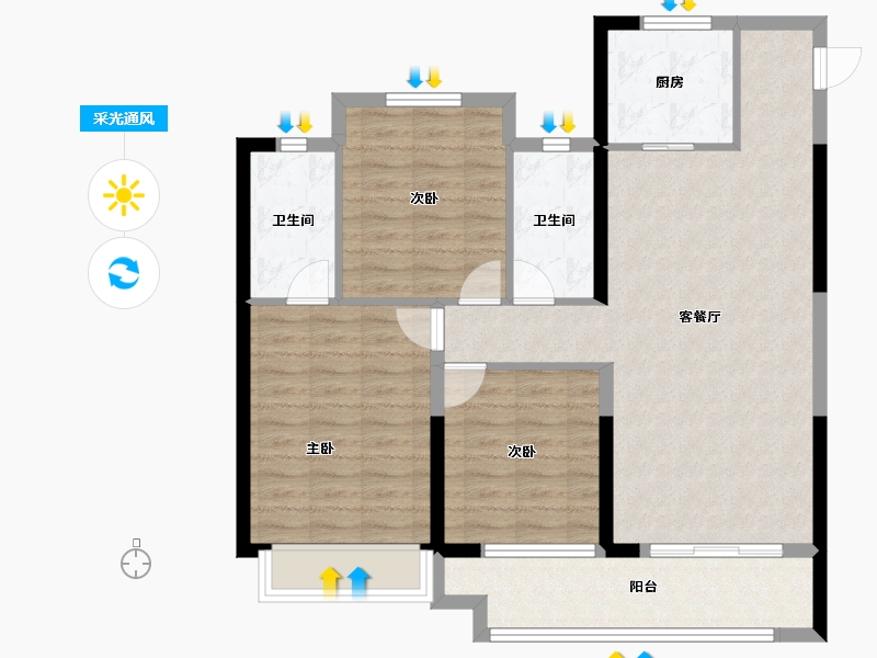 湖北省-襄阳市-金地云栖天悦-93.60-户型库-采光通风