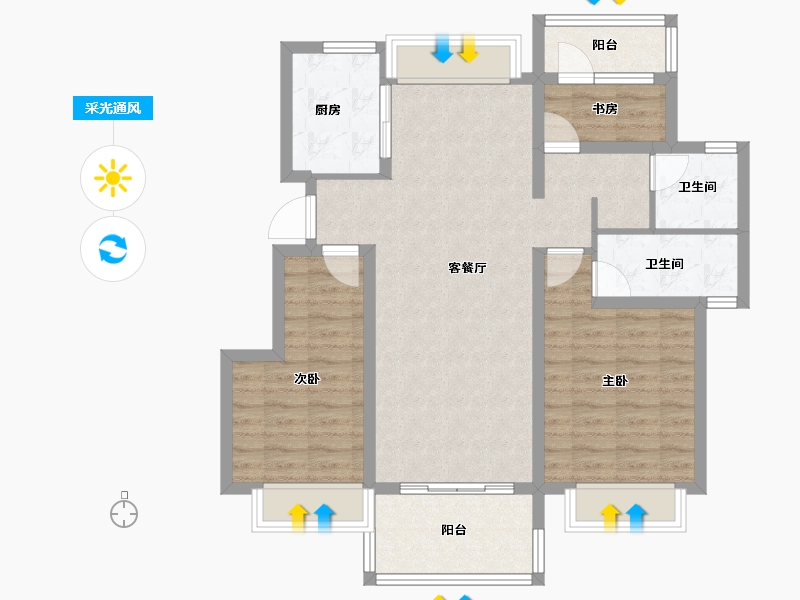 江苏省-镇江市-远洋香奈城三区-88.86-户型库-采光通风