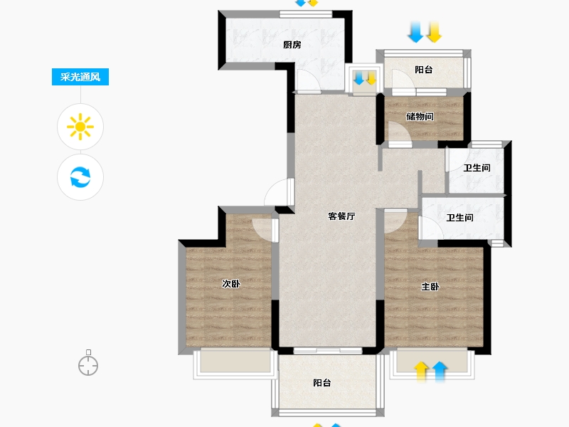 江苏省-镇江市-远洋香奈城三区-81.30-户型库-采光通风