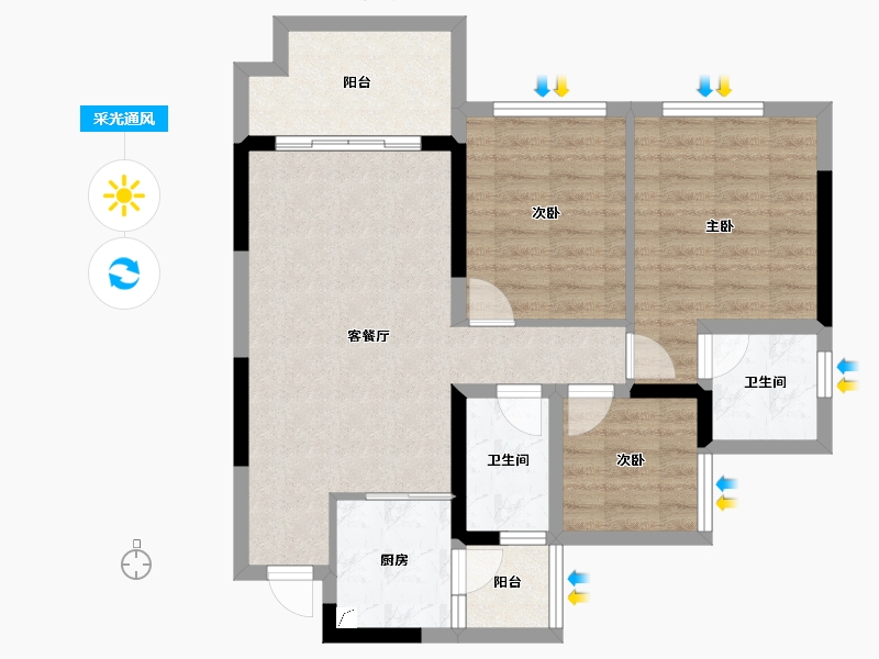 四川省-宜宾市-邦泰大学路1号-75.88-户型库-采光通风