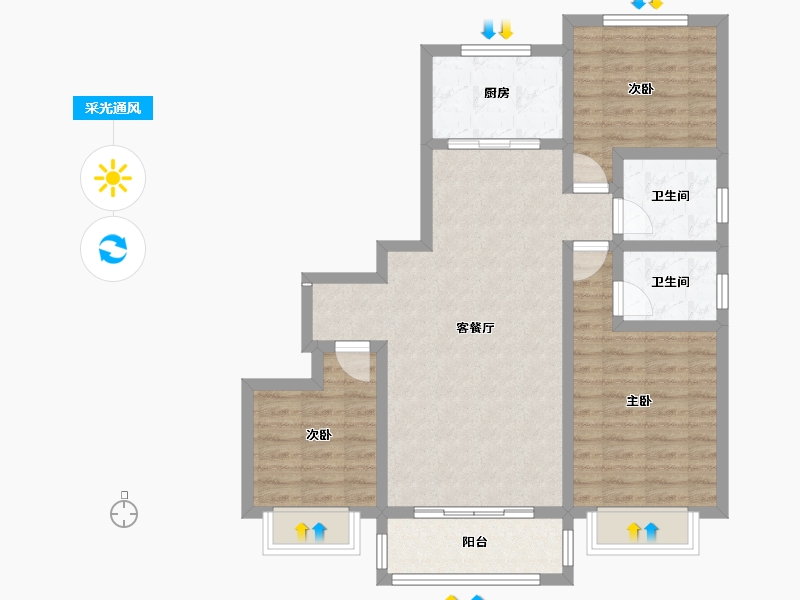 陕西省-咸阳市-乾州壹号-86.39-户型库-采光通风