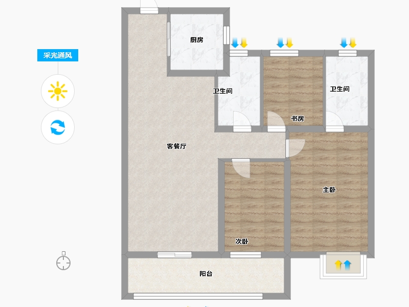 江西省-抚州市-乐安中大府-85.60-户型库-采光通风