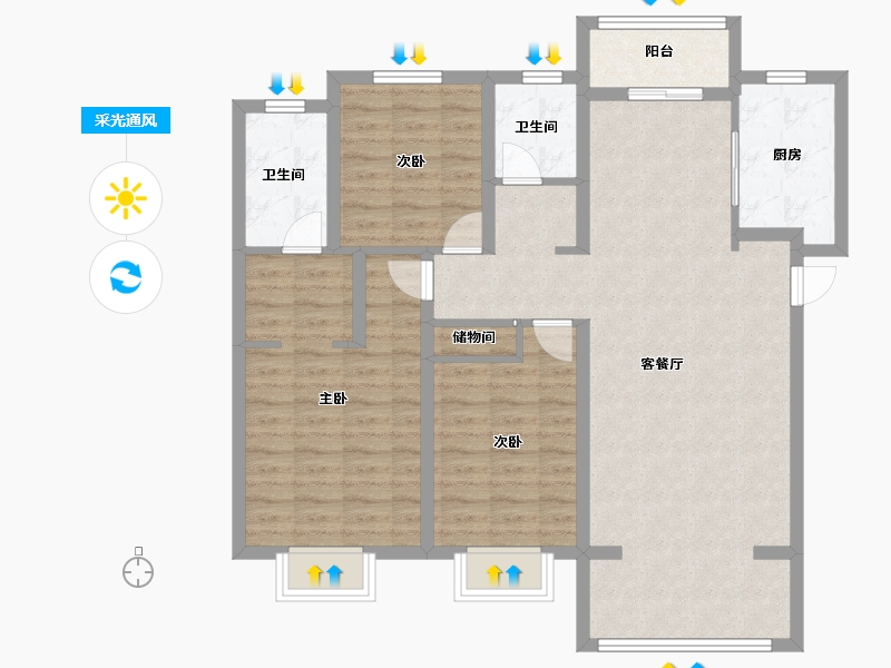 陕西省-西安市-融城朗悦-104.01-户型库-采光通风