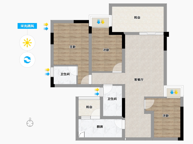 重庆-重庆市-蓝光公园华府-81.56-户型库-采光通风