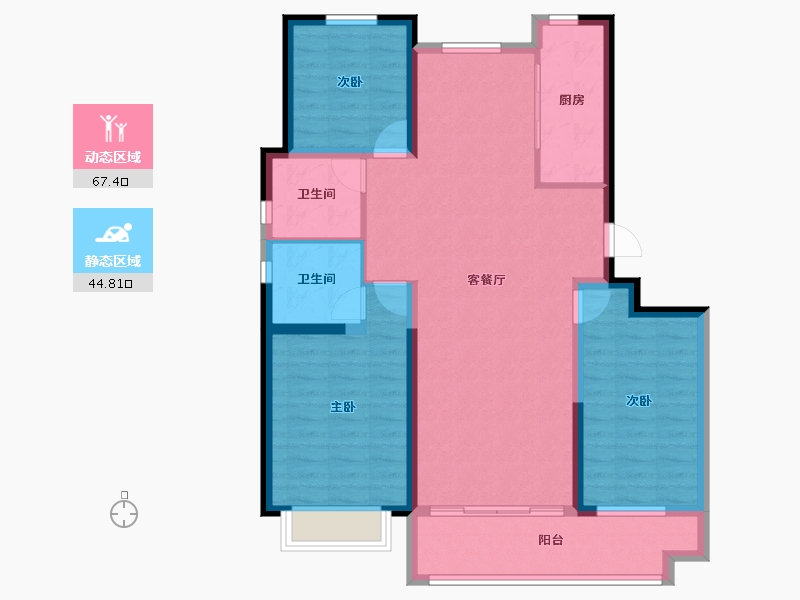 山东省-聊城市-汇丰建润·桃李春风-100.86-户型库-动静分区