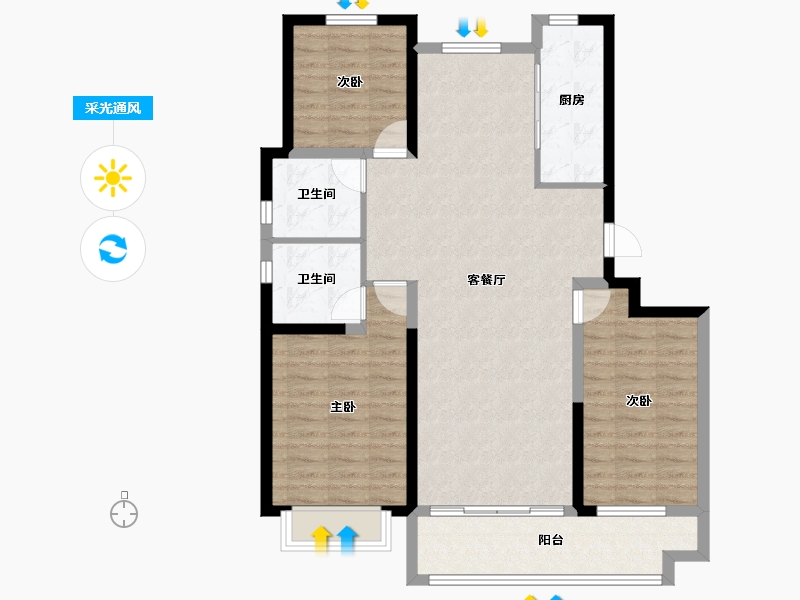 山东省-聊城市-汇丰建润·桃李春风-100.86-户型库-采光通风