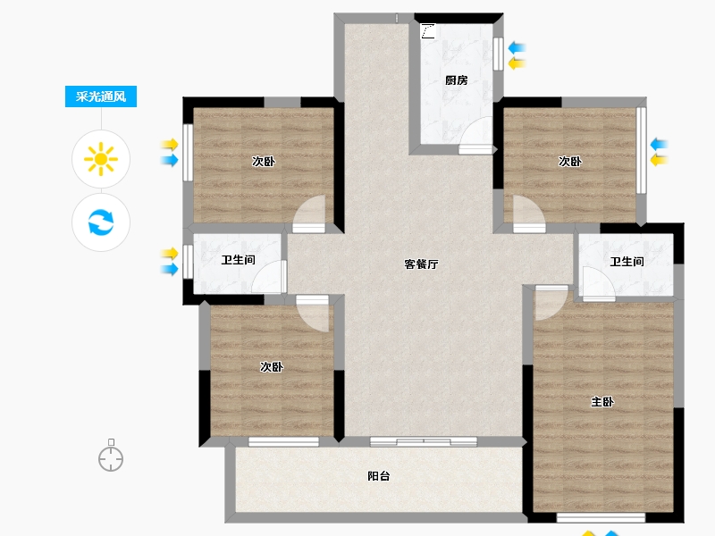 四川省-宜宾市-恒润安宁府-104.34-户型库-采光通风