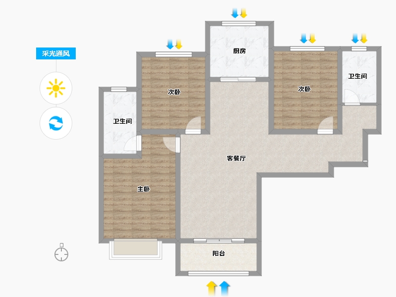 陕西省-咸阳市-乾州壹号-111.44-户型库-采光通风