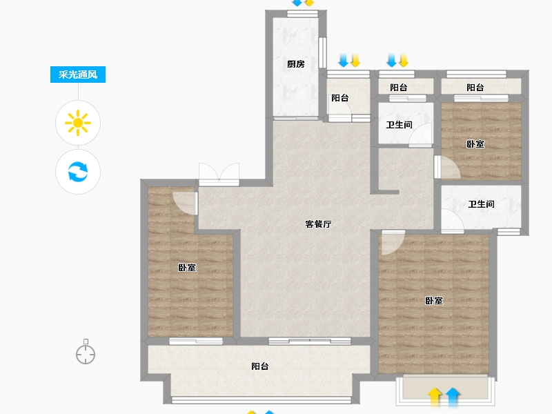 河南省-南阳市-森雷京豫华庭-107.97-户型库-采光通风