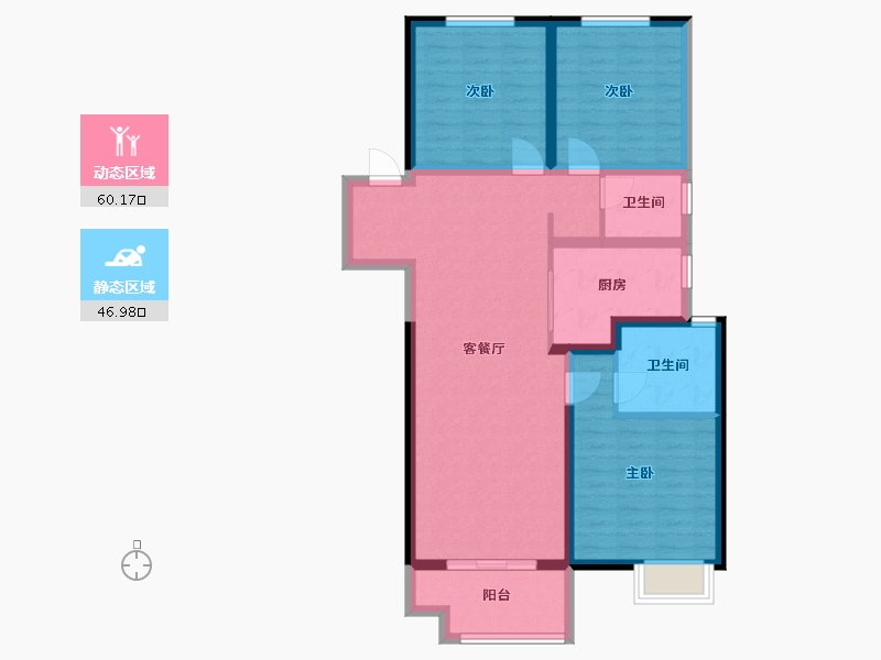 陕西省-咸阳市-吾悦滨河湾-95.70-户型库-动静分区