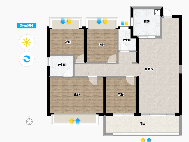 云南省-昆明市-招商公园大道-105.35-户型库-采光通风