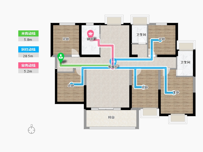 陕西省-咸阳市-宇宏健康花城-126.00-户型库-动静线