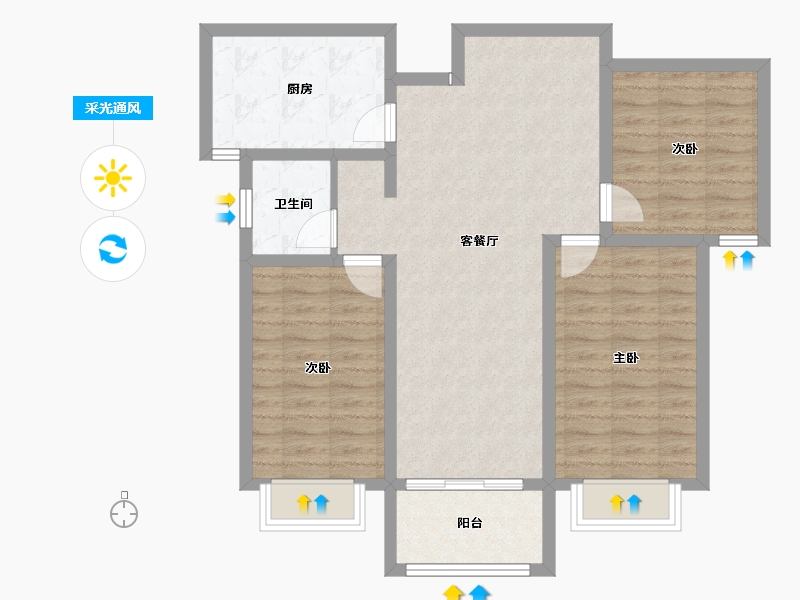 陕西省-咸阳市-乾州壹号-88.30-户型库-采光通风