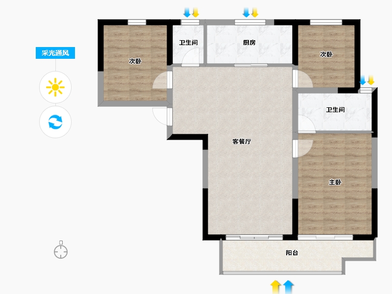 陕西省-咸阳市-鑫苑品悦集-91.10-户型库-采光通风