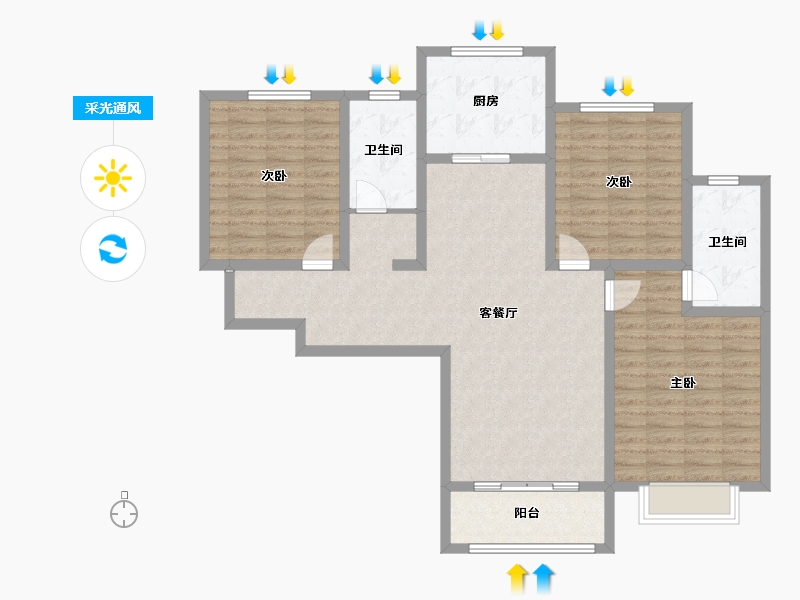 陕西省-咸阳市-乾州壹号-111.44-户型库-采光通风