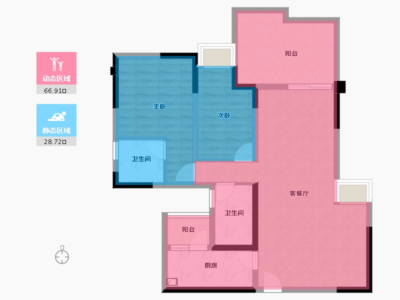 重庆-重庆市-蓝光公园华府-84.70-户型库-动静分区