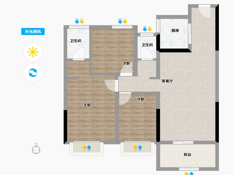 河南省-驻马店市-鹏宇迎宾府-93.85-户型库-采光通风