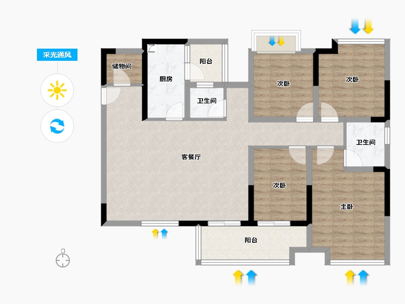 四川省-宜宾市-华润公园九里-105.99-户型库-采光通风