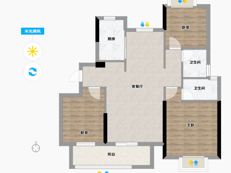 江西省-抚州市-荣安和府-81.59-户型库-采光通风