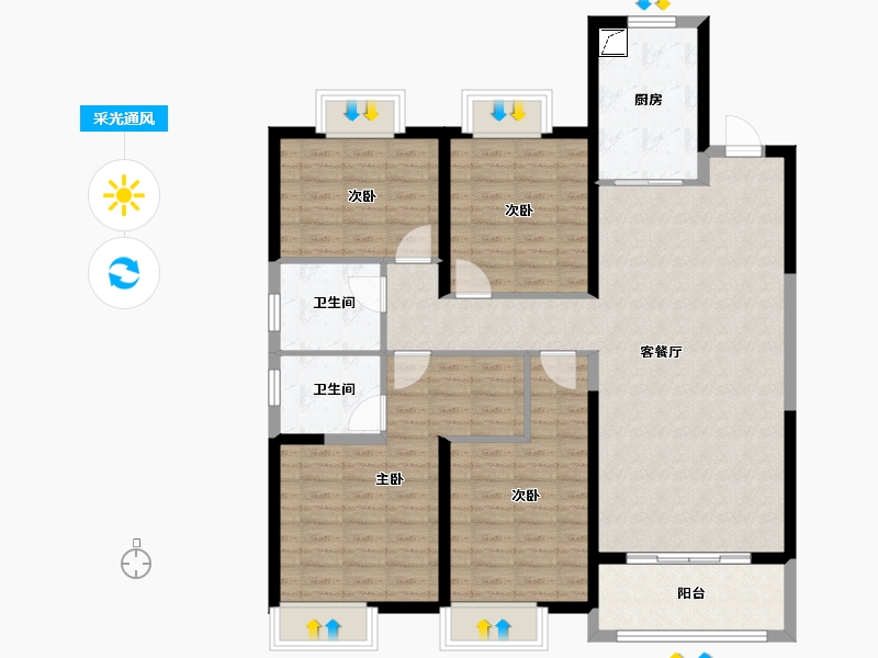 湖北省-武汉市-远洋万和四季-117.00-户型库-采光通风