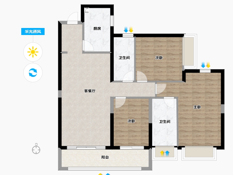 云南省-昆明市-招商公园大道-100.95-户型库-采光通风