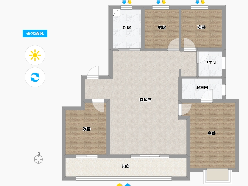 陕西省-咸阳市-北宸天樾-101.08-户型库-采光通风