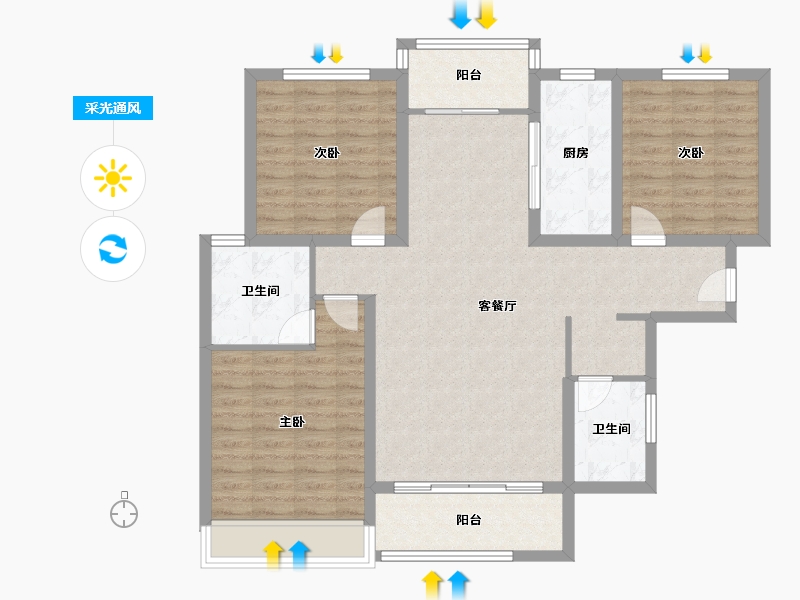 陕西省-咸阳市-东郡天下-104.01-户型库-采光通风