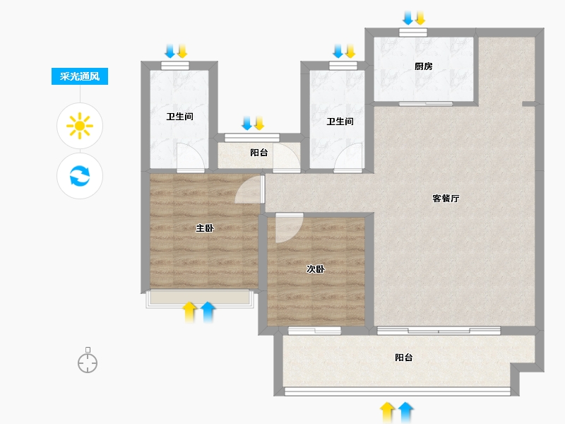 陕西省-咸阳市-龙湖上城-81.11-户型库-采光通风