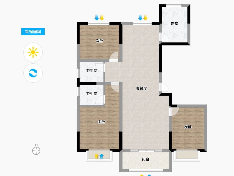 山东省-聊城市-民生·赛雅世纪城-105.16-户型库-采光通风