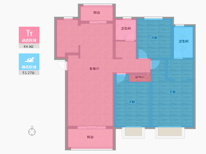 陕西省-西安市-融城朗悦-103.71-户型库-动静分区