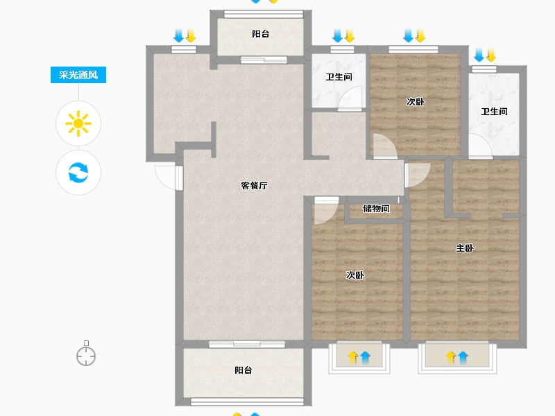 陕西省-西安市-融城朗悦-103.71-户型库-采光通风