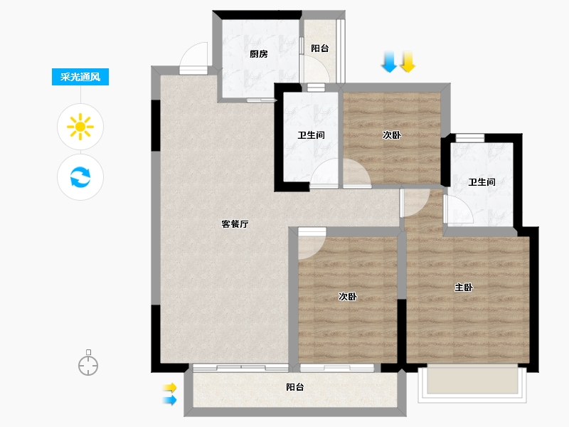 四川省-内江市-嘉宏未来方舟-80.68-户型库-采光通风