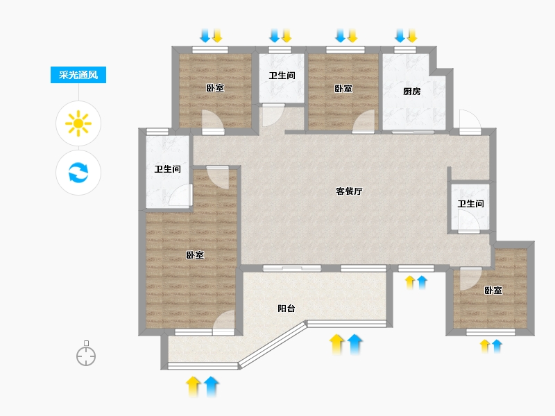 陕西省-咸阳市-国润当代境ΜΟΜΛ-106.40-户型库-采光通风