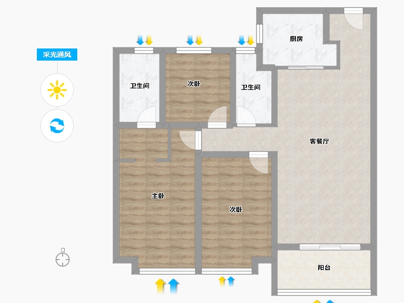 陕西省-西安市-融城朗悦-89.60-户型库-采光通风