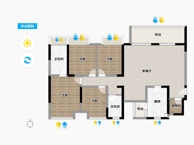 四川省-宜宾市-华润公园九里-124.31-户型库-采光通风