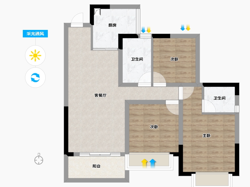 四川省-内江市-万晟清溪樾-73.48-户型库-采光通风