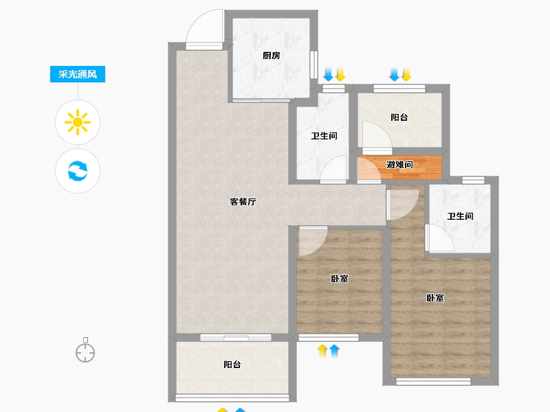 陕西省-咸阳市-融创御河宸院-81.20-户型库-采光通风