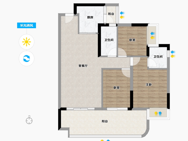 广东省-肇庆市-翠湖紫荆苑-88.84-户型库-采光通风