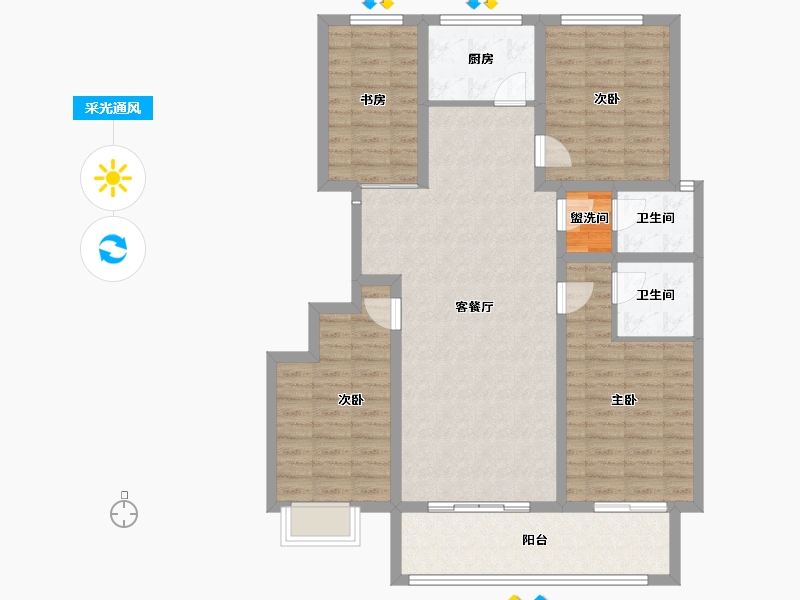 陕西省-咸阳市-滨河星城-113.23-户型库-采光通风