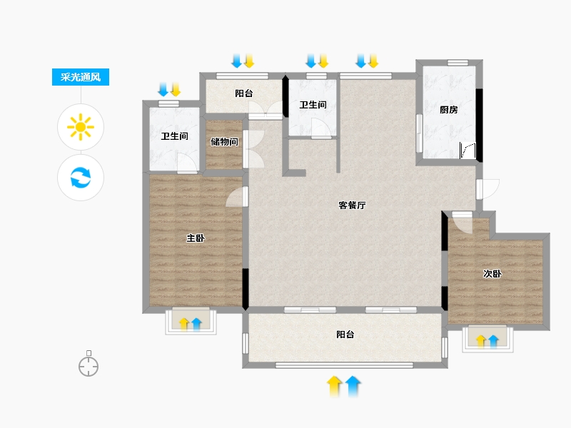 安徽省-合肥市-置地瑞玺-129.54-户型库-采光通风