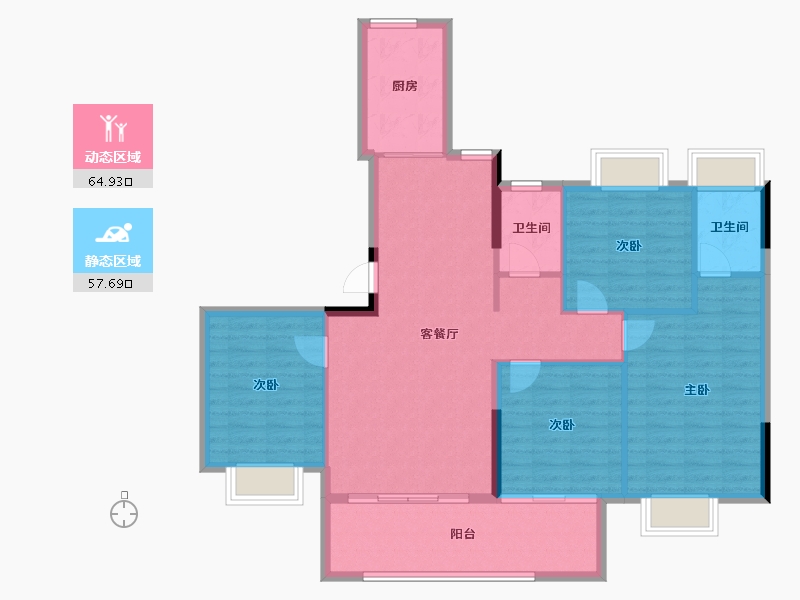 福建省-龙岩市-武平福景公园壹号-111.95-户型库-动静分区