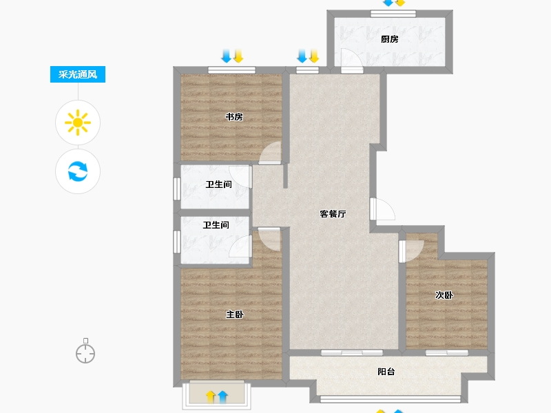 山东省-菏泽市-宏跃公园里-104.00-户型库-采光通风