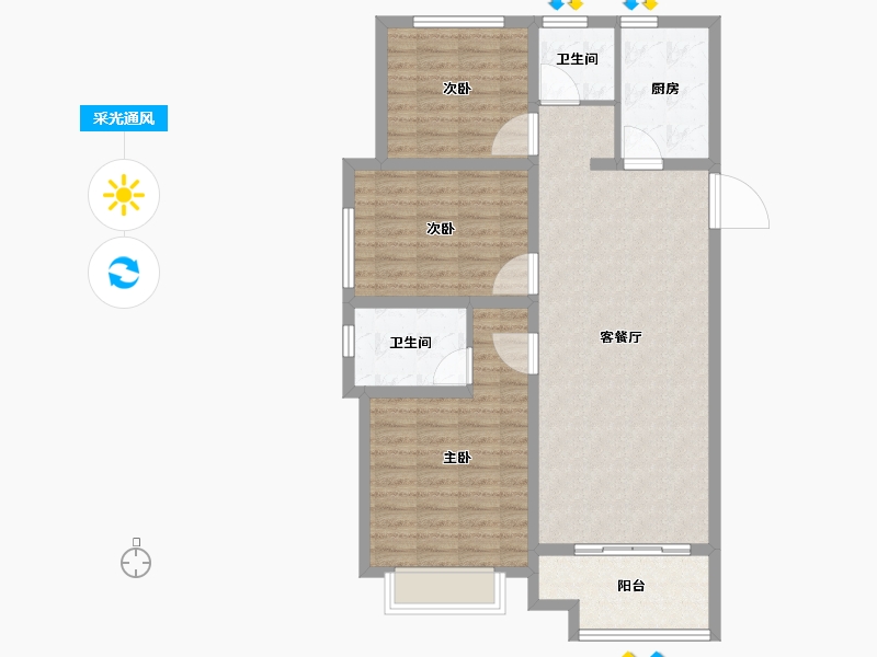 陕西省-咸阳市-绿城咸阳桂语江南-96.00-户型库-采光通风