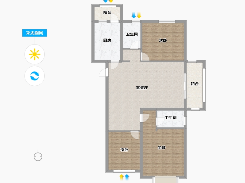 湖北省-武汉市-万科新世纪翡翠滨江-113.74-户型库-采光通风