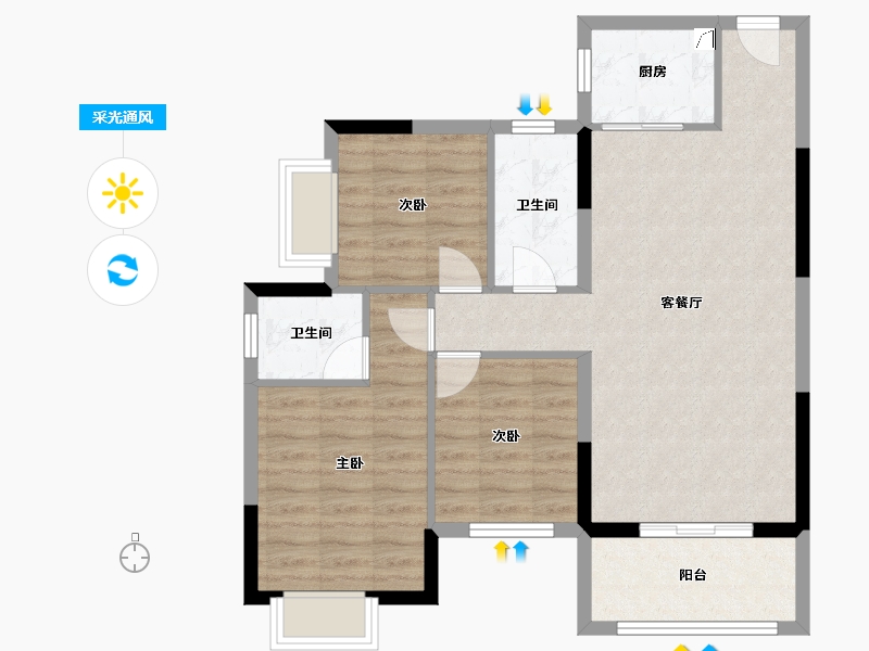 湖南省-郴州市-恒嘉月伴湾-80.11-户型库-采光通风