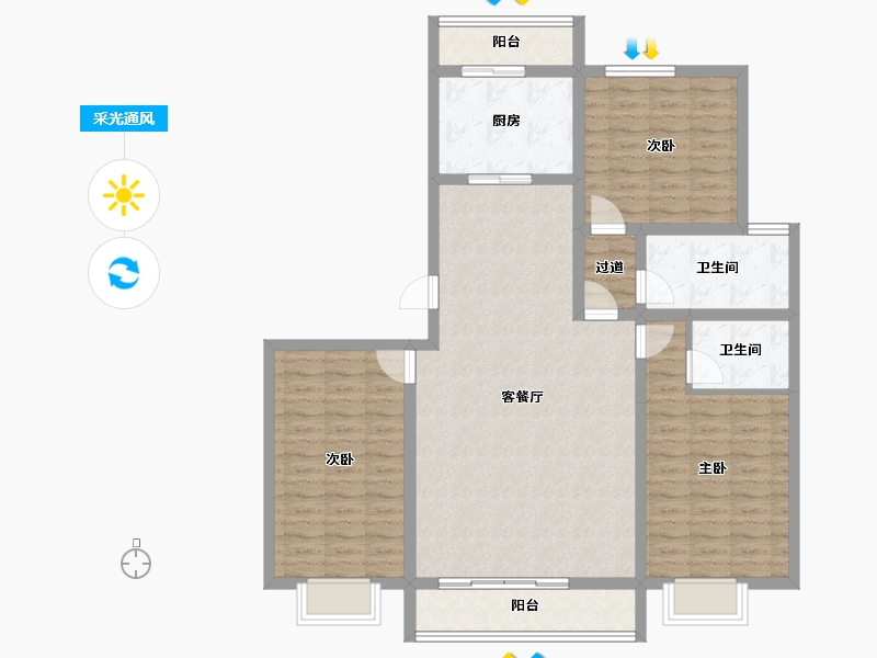 内蒙古自治区-乌兰察布市-文德世家-115.67-户型库-采光通风